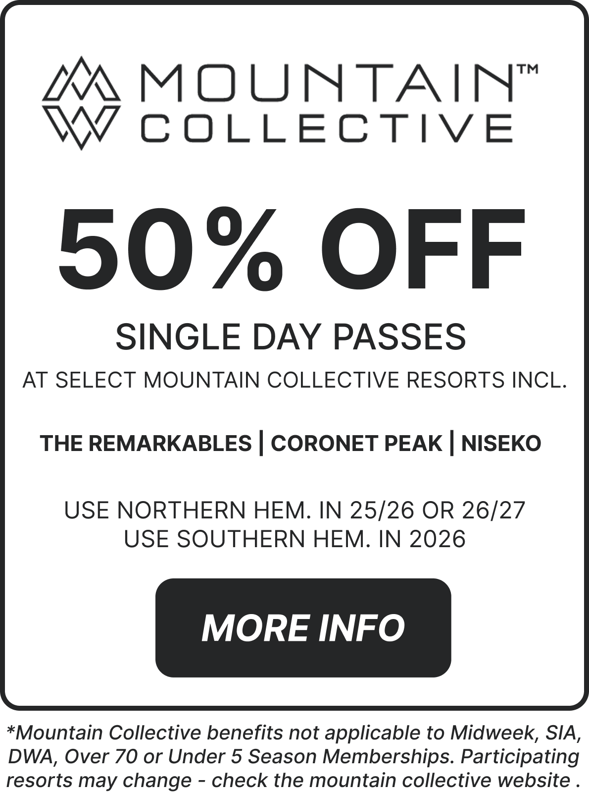 Mountain Collective - 50% Off single day passes