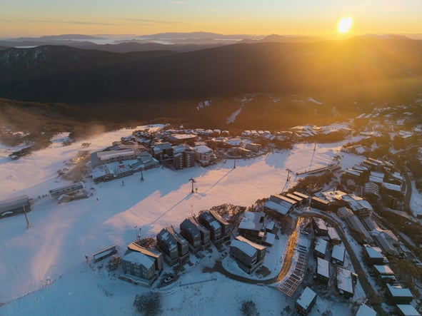 Sunrise over the village on a perfect crisp snowmaking morning