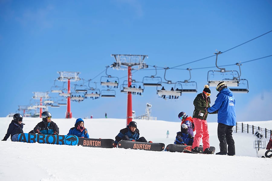 Ski and snowboard school group lesson