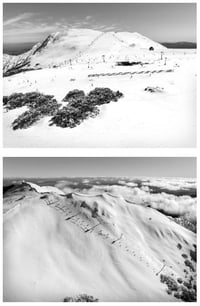 Stunning simplicity of black and white photographic art of Mt Buller by photographer Tony Harrington (C) HarroArt Gallery